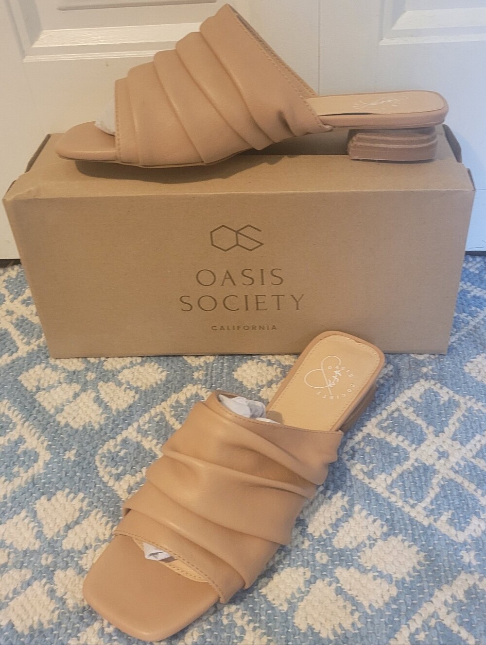OASIS SOCIETY Amanda Ruched Strappy Slide Sandal, NIB, Sz 8.5, Nude/Beige